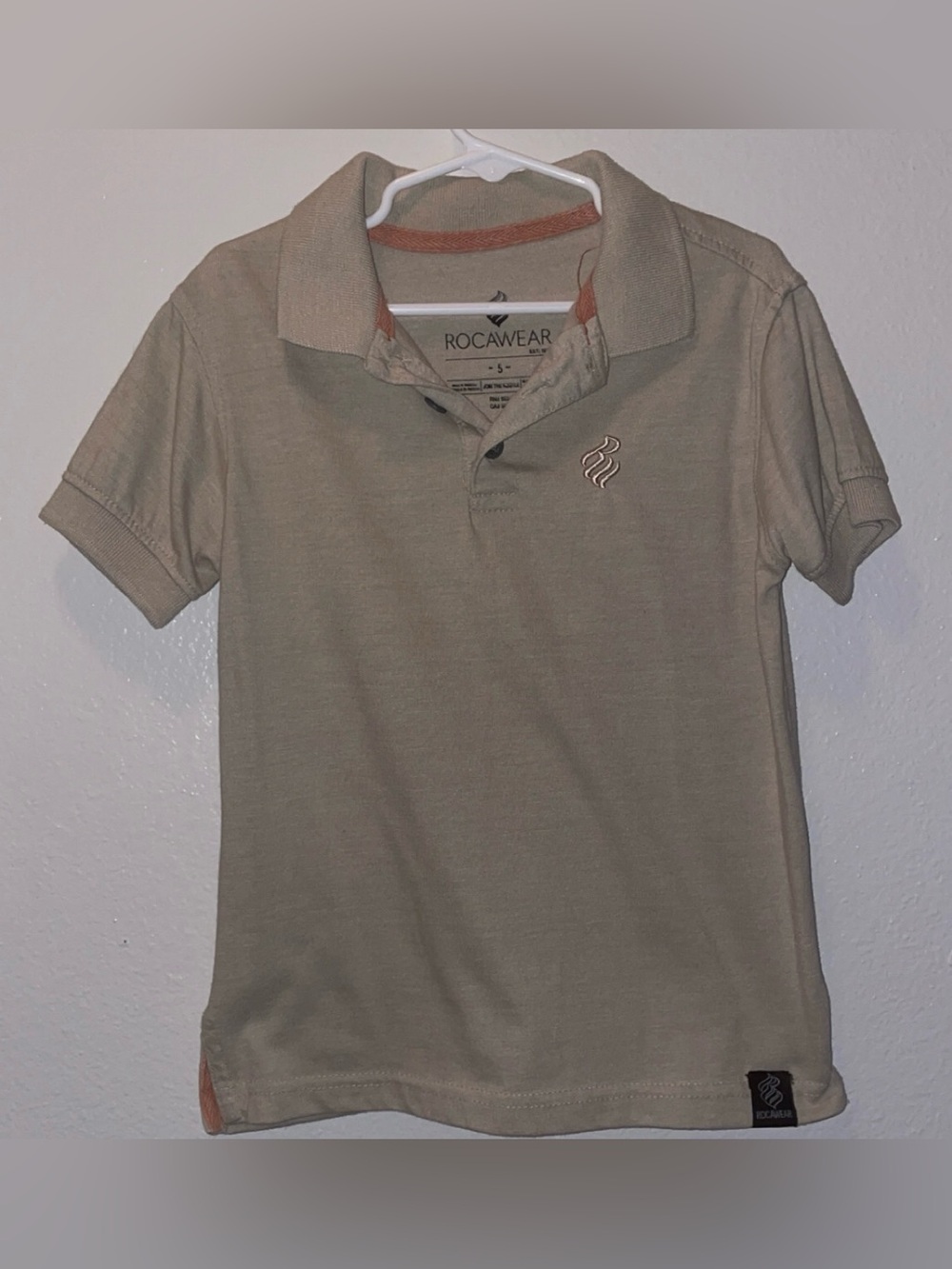 Rocawear Men's Light Beige Polo with Coral Trim